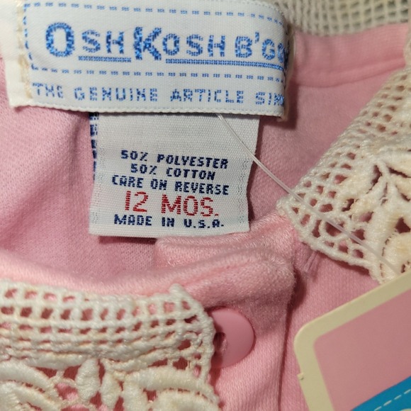 Vintage Baby Girls OshKosh B'gosh Pink Top w/ Lace Collar  NWT - Picture 3 of 4